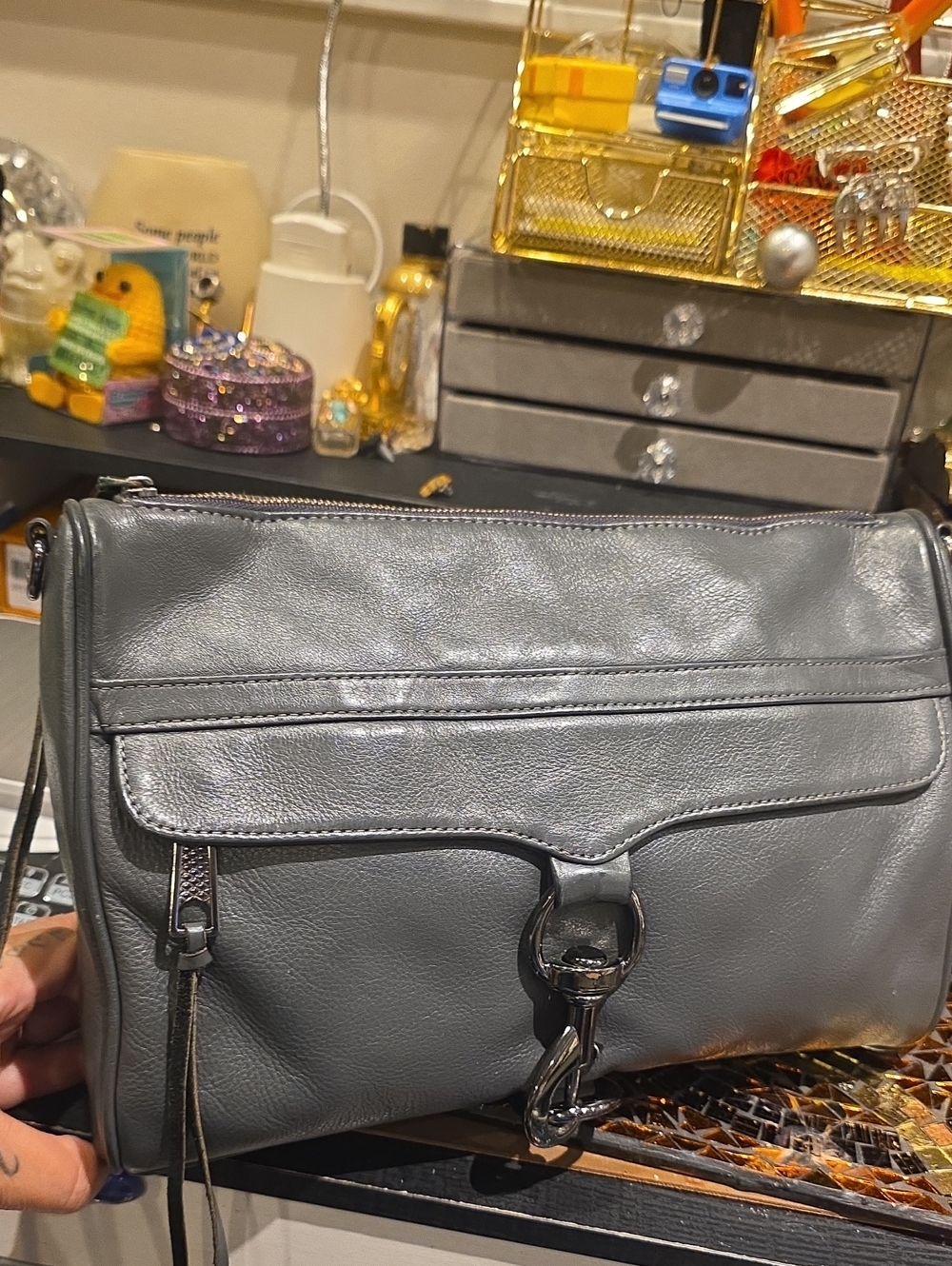 Rebecca Minkoff Gray Leather Crossbody with Chain Strap